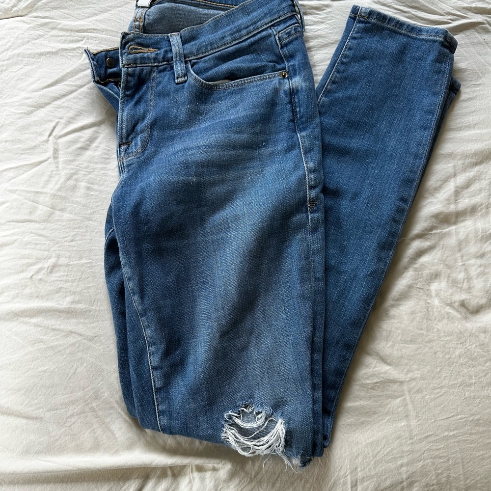 Frame Denim Blue Distressed Skinny Jeans